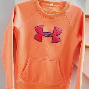 Under Armour Storm Neon Orange Crew-neck Fleece lined pullover Semi fit Sz Small